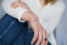 Load image into Gallery viewer, Thick hammered silver bangle M