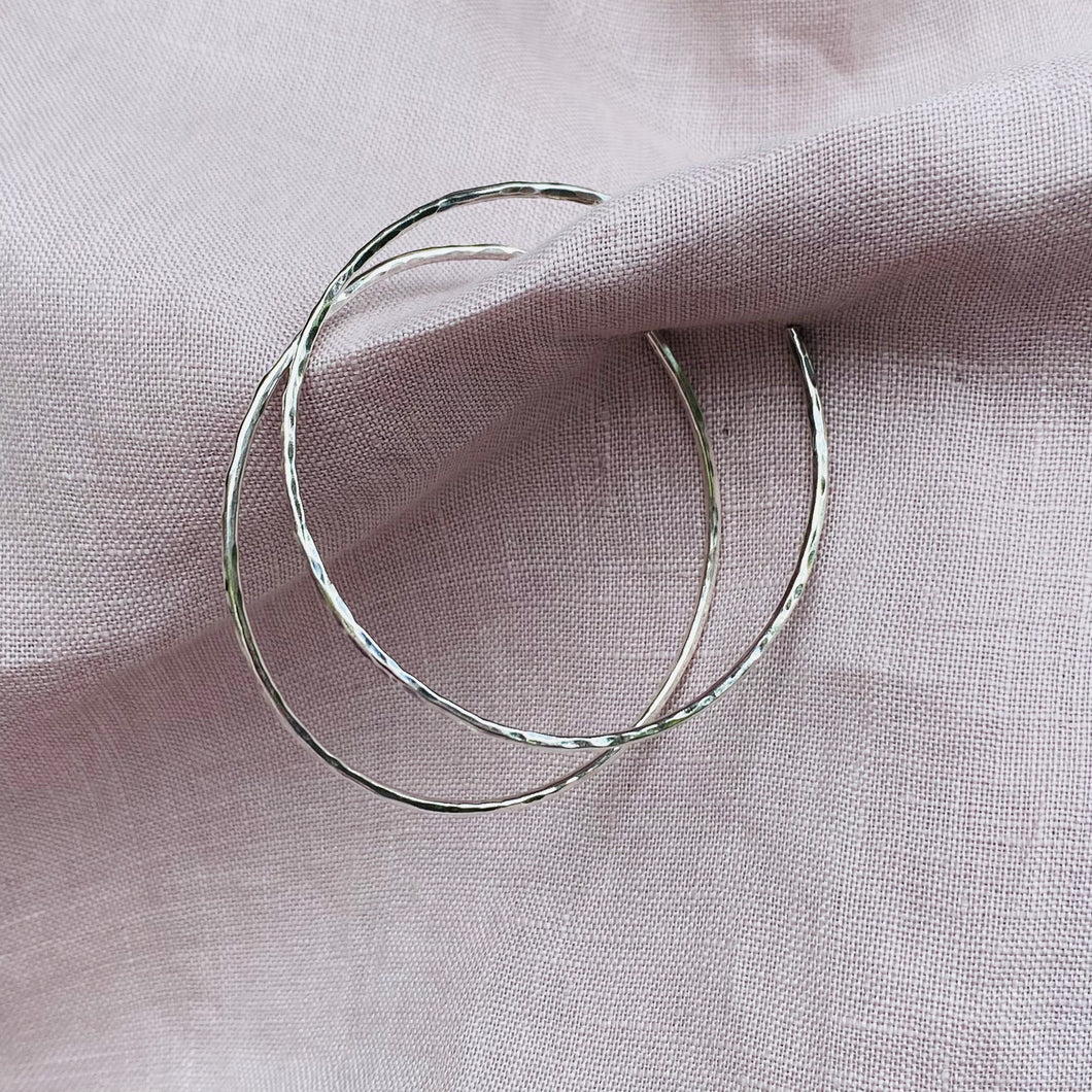Silver hammered hoops